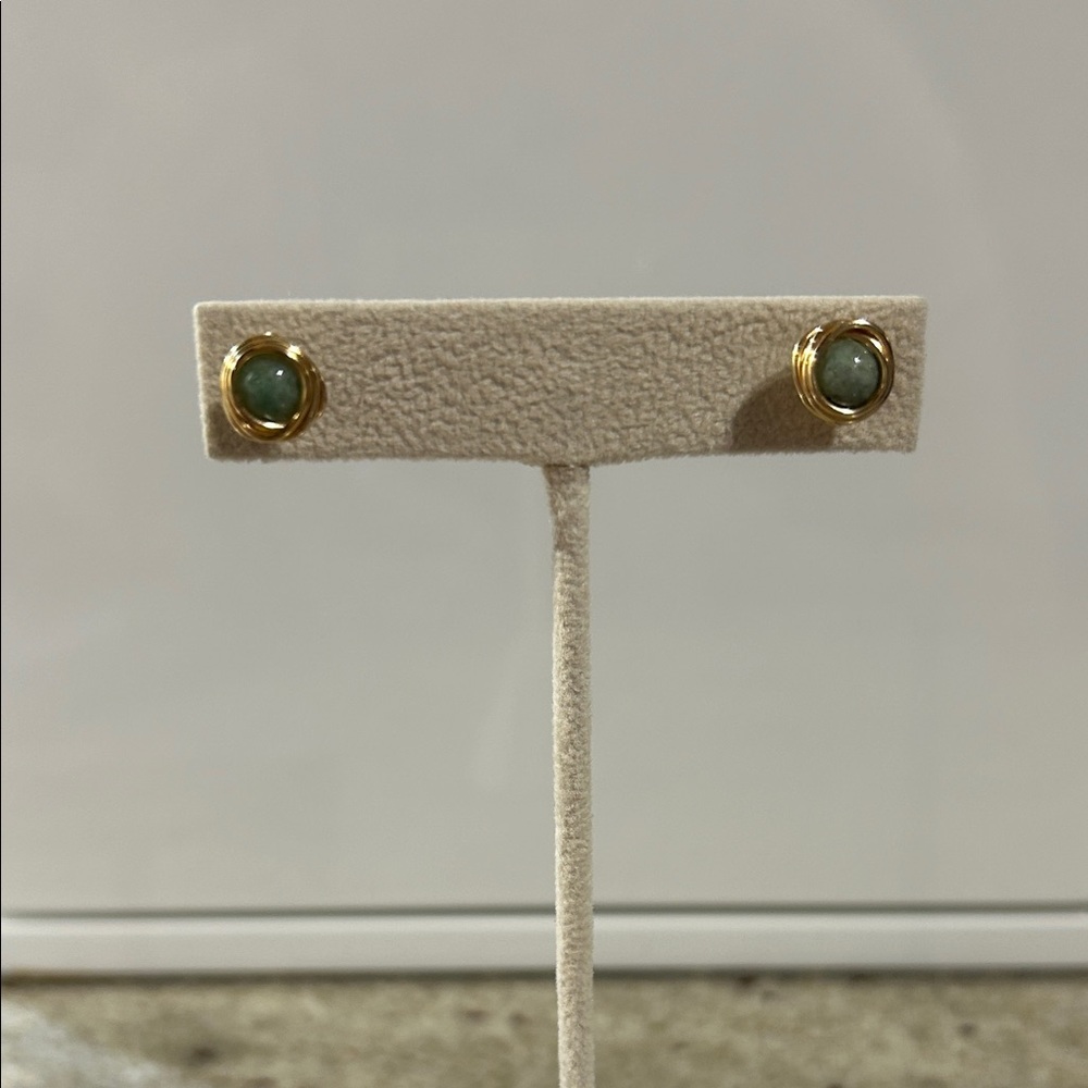 Elegant Gold and Green Stud Earrings